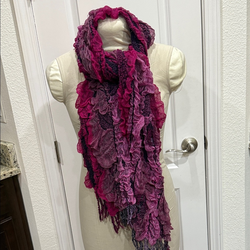 Elegant Pink and Purple Reversible Ruffled Scarf